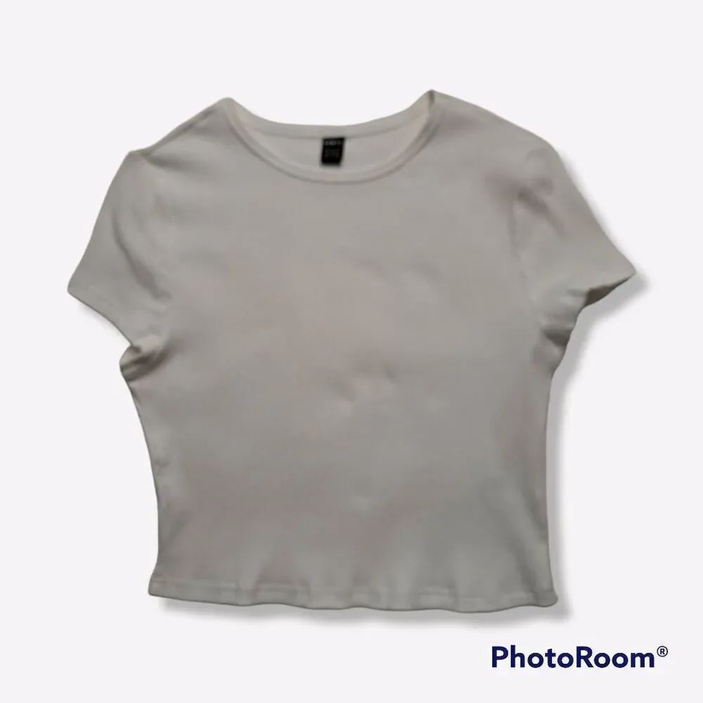 SHEIN Ribbed Short Sleeve Cropped Top White 12
